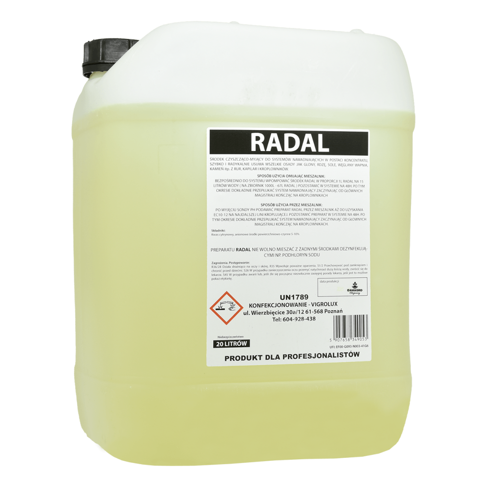 RADAL 20L ŚRODEK DO CZYSZCZENIA SYSTEMÓW NAWADNIAJĄCYCH