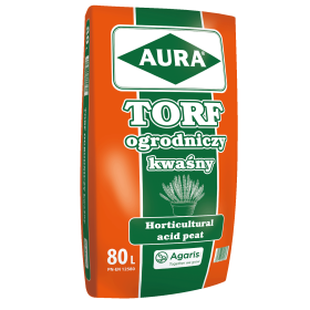 AURA TORF OGRODNICZY KWAŚNY pH 3,5-4,5 80L - PALETA 33 SZT