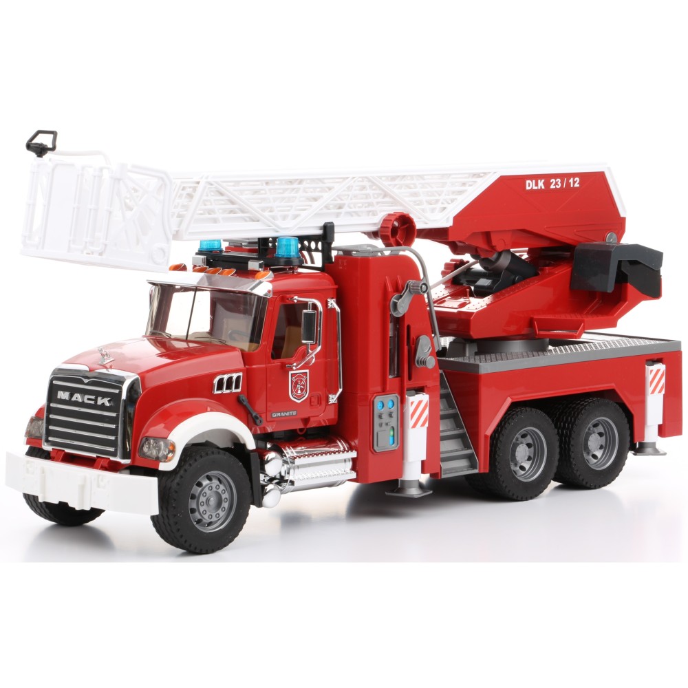 BRUDER 02821 MACK STRAŻ POŻARNA Z POMPĄ, DRABINĄ I MODUŁEM DŹWIĘKOWYM