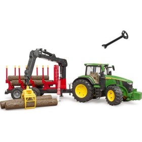 Bruder - Traktor John Deere 7930 z przyczepą i dźwigiem do bali drewnianych (4 szt.) 03054