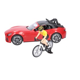 CZERWONY ROADSTER Z FIGURKĄ KOLARKI I ROWEREM 03485